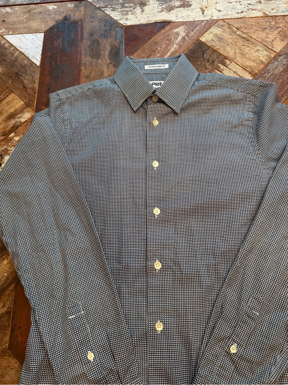 Express Black and White Micro-Check Dress Shirt